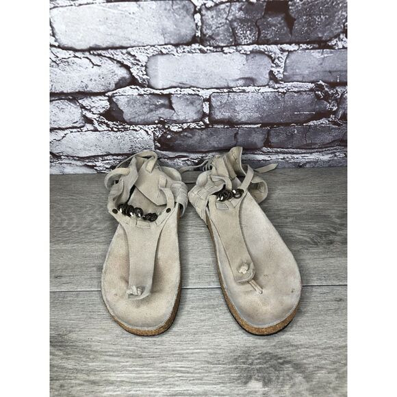 Free People Grey Suede Leather Collins Thong Chain Strappy Sandals Women 37EU/6M - Picture 12 of 16